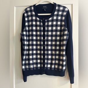 Tommy Hilfiger Navy Plaid Pima Cotton Cardigan (Size XL)